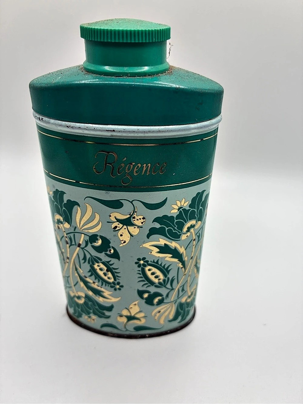 Avon Regence Perfumed Talc Green & Gold Floral